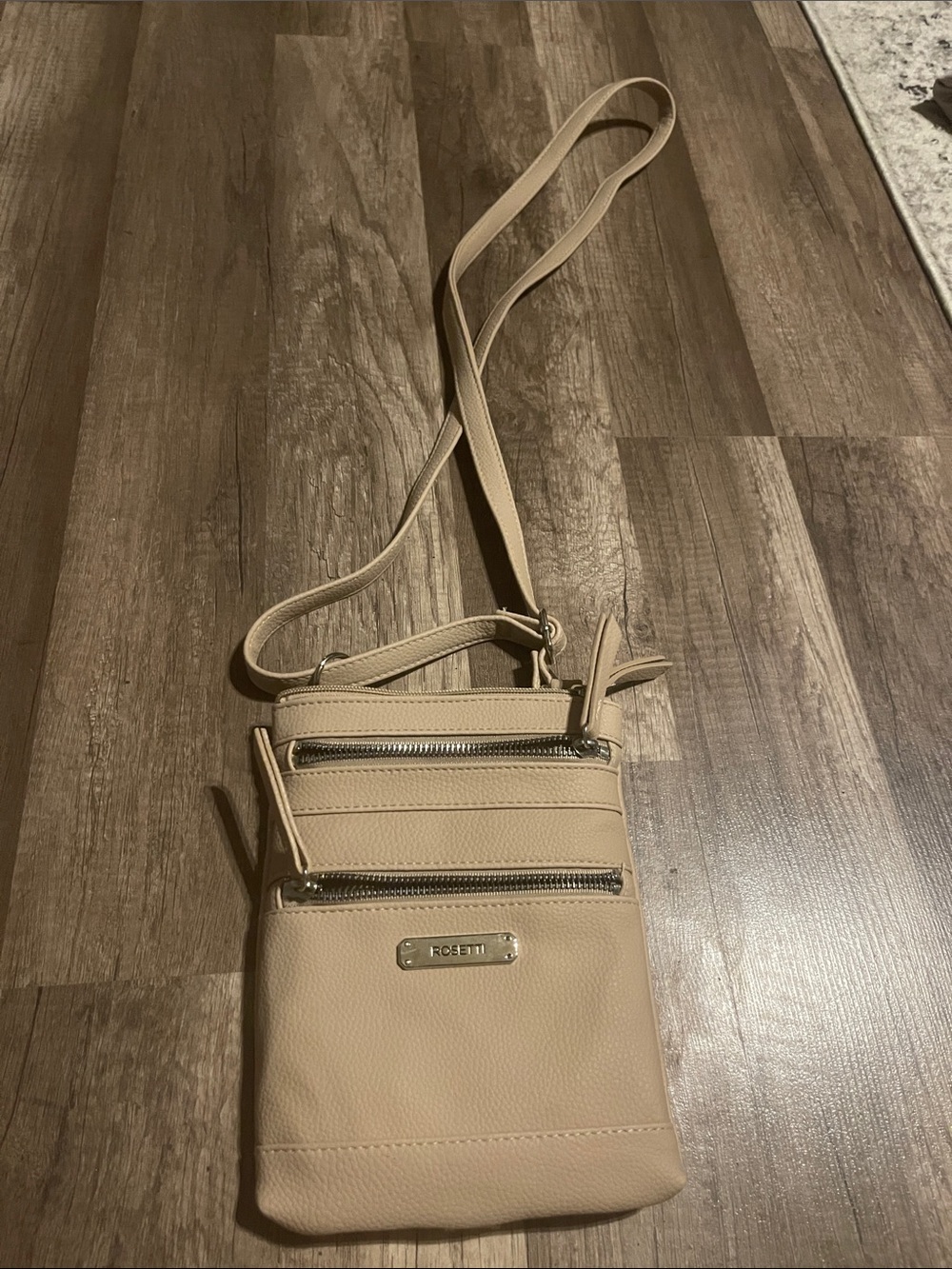 Rosetti Beige Tan Crossbody Phone Bag with Dual Zip Pockets